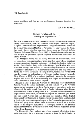 194 Acadiensis George Nowlan and the Disparity of Regionalism