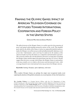 Framing the Olympic Games: Impact of American Television Coverage on Attitudes Toward International Cooperation and Foreign Policy in the United States