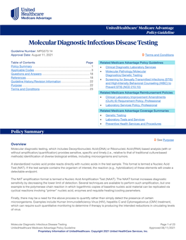 Molecular Diagnostic Infectious Disease Testing