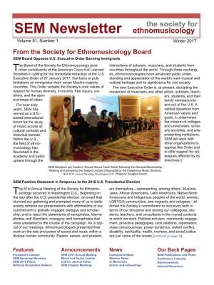 From the Society for Ethnomusicology Board SEM Board Opposes U.S