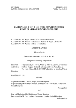 CAS 2007/A/1298 Wigan Athletic FC V