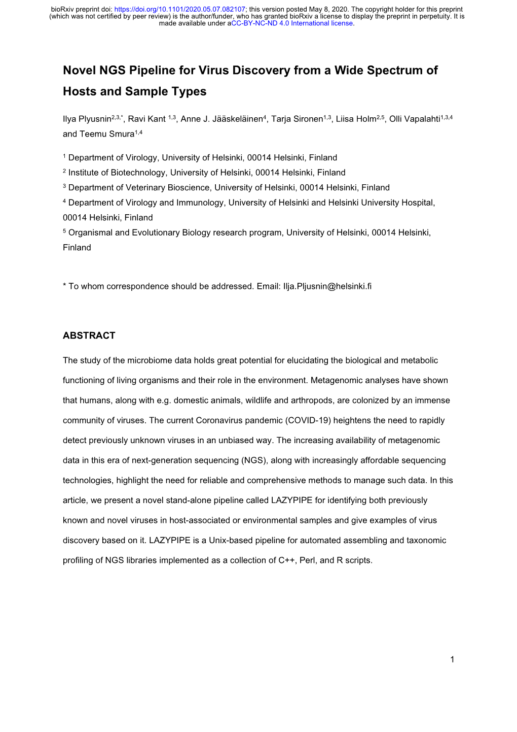 Novel NGS Pipeline for Virus Discovery from a Wide Spectrum Of