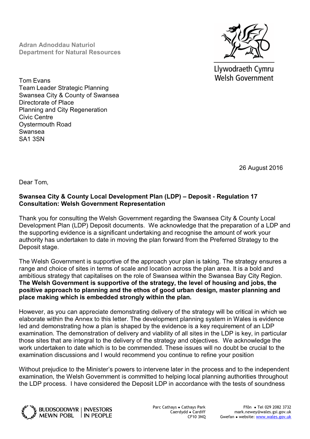 Regulation 17 Welsh Government Response to Swansea City Council , File Type