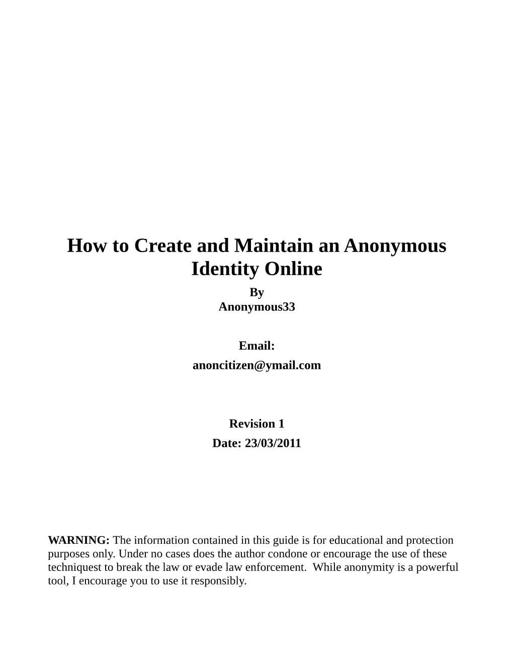 How to Create and Maintain an Anonymous Identity Online by Anonymous33