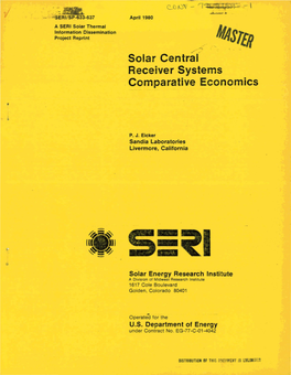 Solar Central Receiver Systems Comparitive Economics