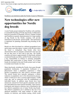 New Technologies Offer New Opportunities for Nordic Dog Breeds