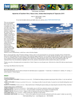 Mysteries of Southern Peru: Nazca Lines, Undescribed Antpittas & Tapaculos 2015