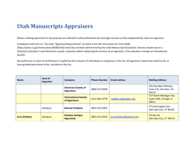 Utah Manuscripts Appraisers