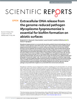 Extracellular DNA Release from the Genome-Reduced Pathogen Mycoplasma Hyopneumoniae Is Essential for Biofilm Formation on Abioti