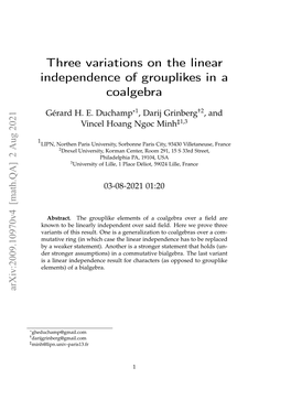 Three Variations on the Linear Independence of Grouplikes in a Coalgebra