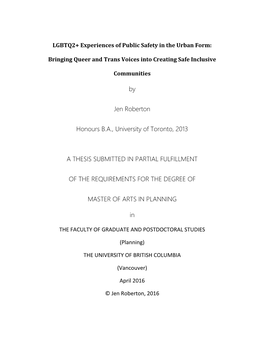 LGBTQ2+ Experiences of Public Safety in the Urban Form: Bringing