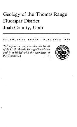 Geology of the Thomas Range Fluorspar District Juab County, Utah