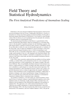 Field Theory and Statistical Hydrodynamics—The First