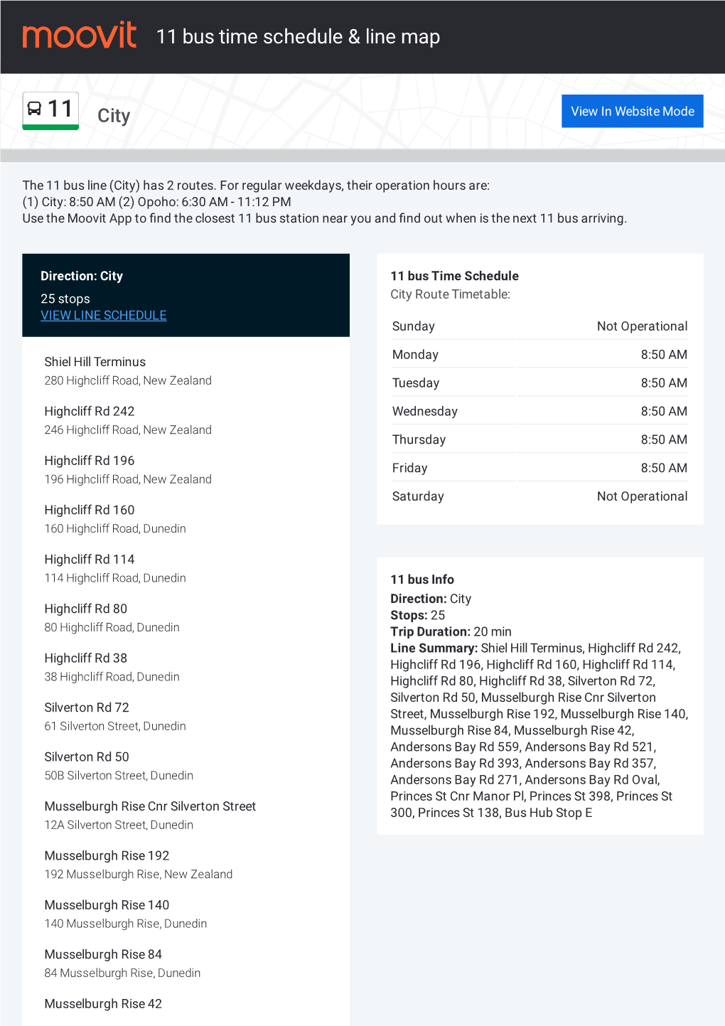 11 Bus Time Schedule & Line Route