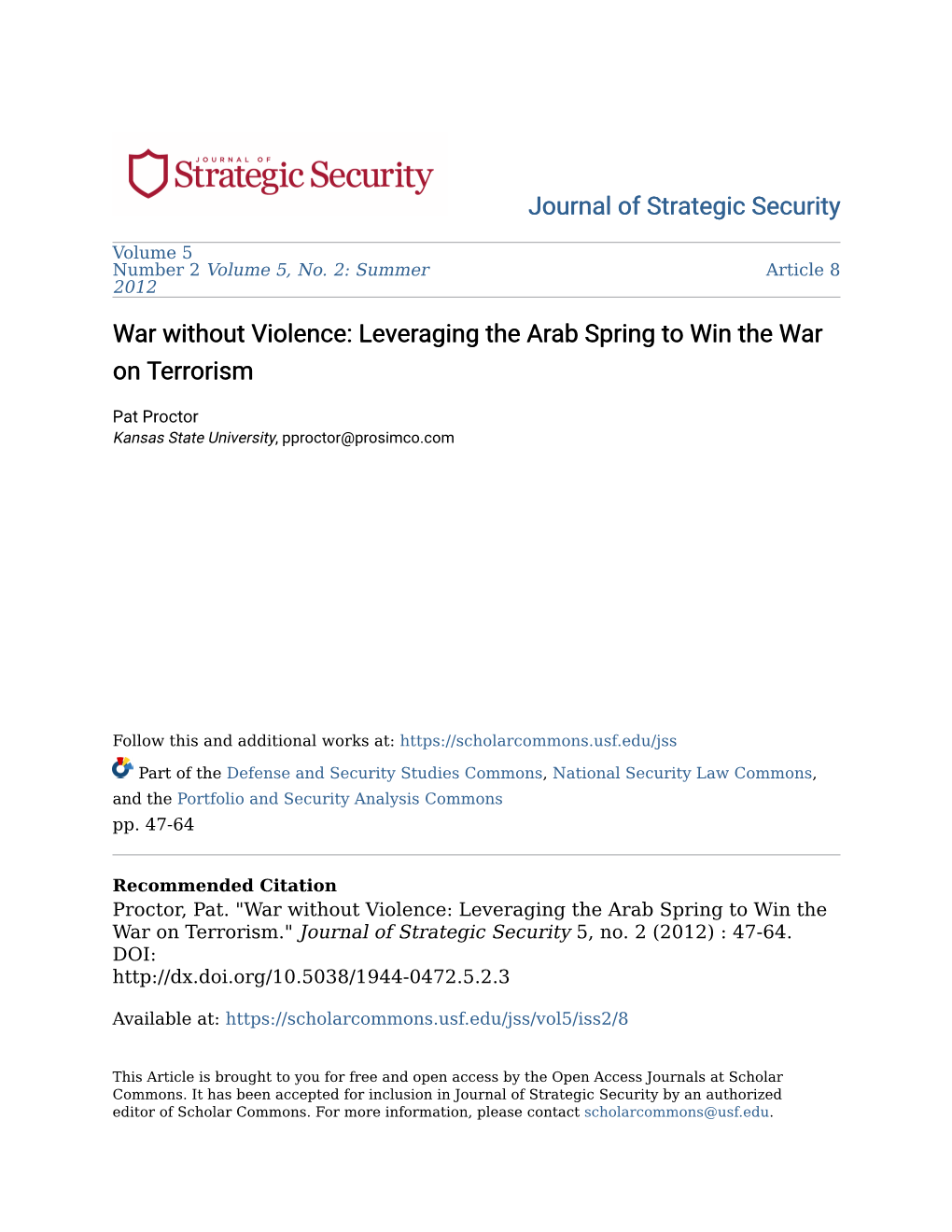 Leveraging the Arab Spring to Win the War on Terrorism