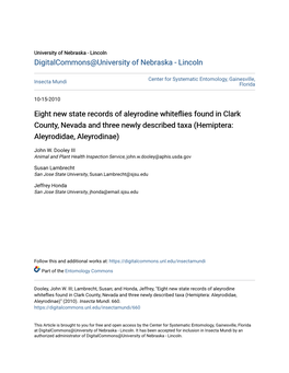 Eight New State Records of Aleyrodine Whiteflies Found in Clark County, Nevada and Three Newly Described Taxa (Hemiptera: Aleyrodidae, Aleyrodinae)