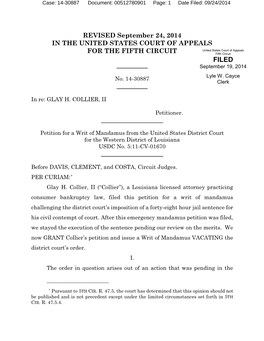 REVISED September 24, 2014 in the UNITED STATES COURT of APPEALS United States Court of Appeals for the FIFTH CIRCUIT Fifth Circuit FILED September 19, 2014