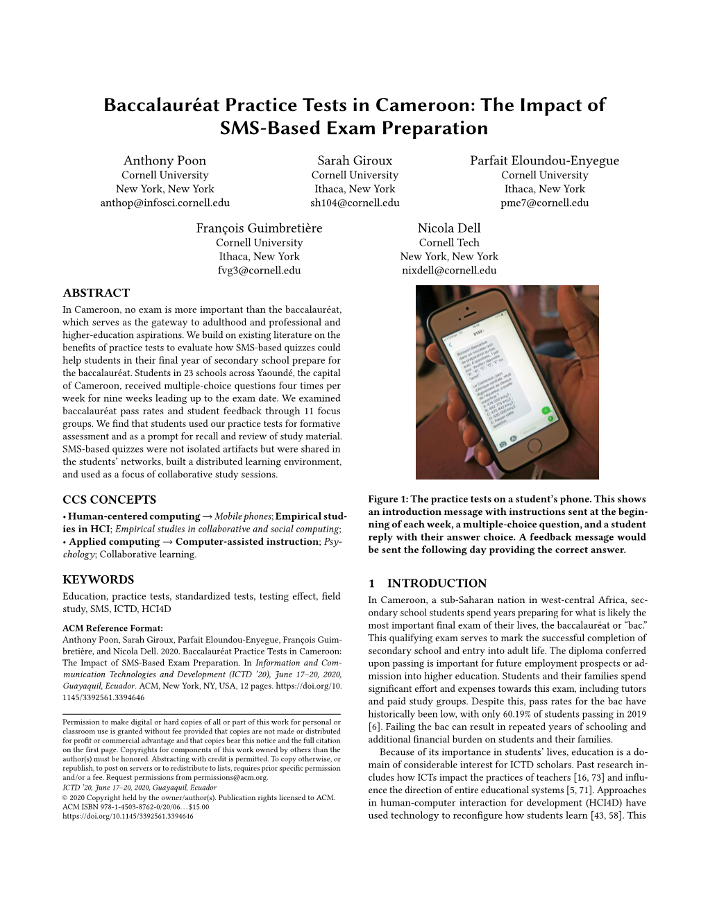 Baccalauréat Practice Tests in Cameroon: the Impact of SMS-Based Exam Preparation