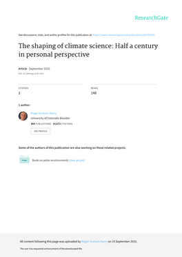The Shaping of Climate Science: Half a Century in Personal Perspective