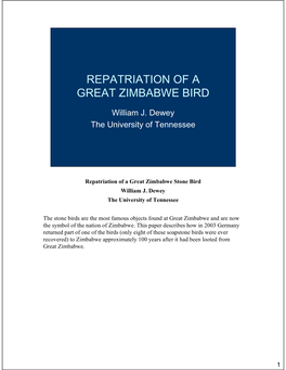 Repatriation of a Great Zimbabwe Stone Bird William J