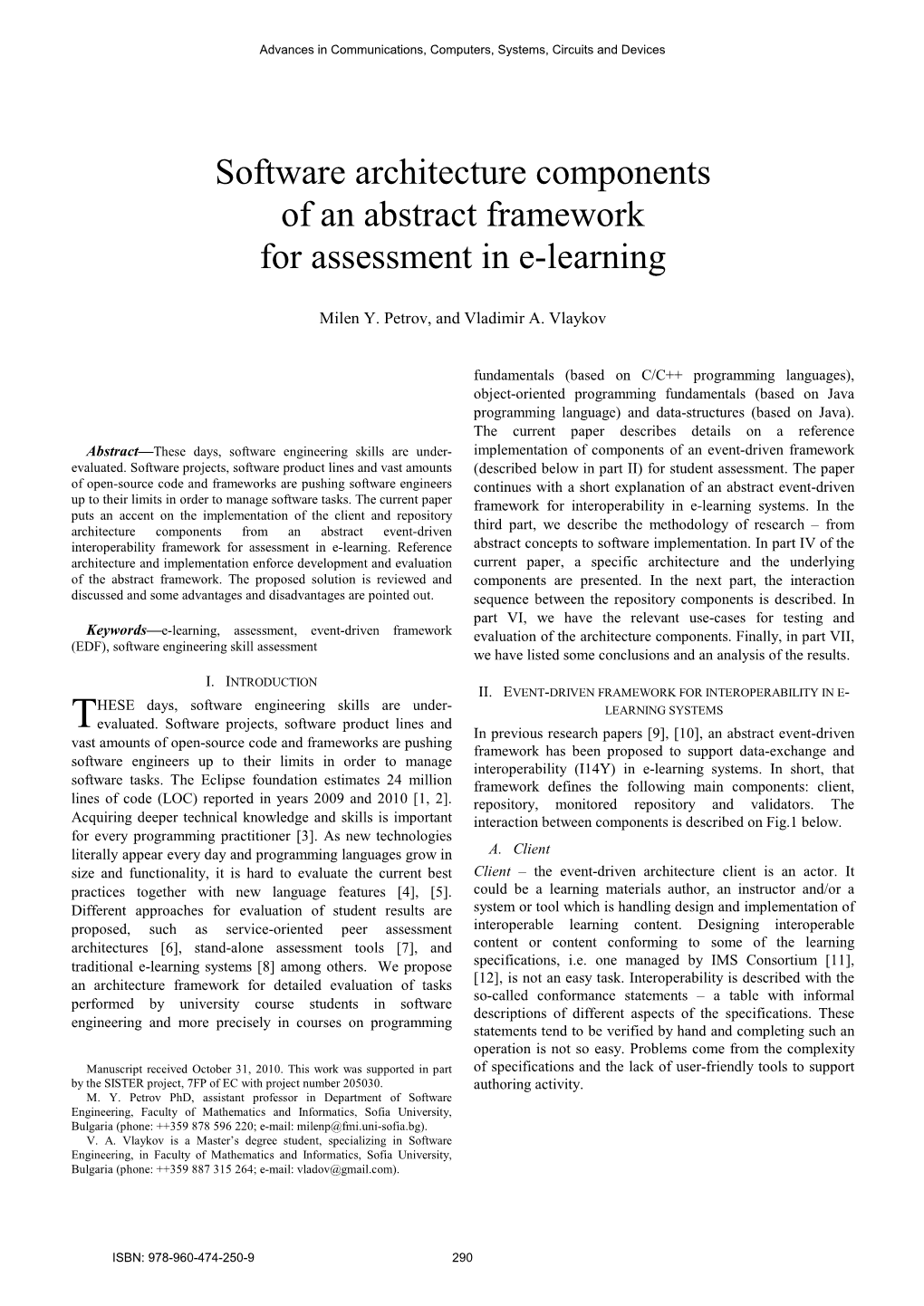 Software Architecture Components of an Abstract Framework for Assessment in E-Learning
