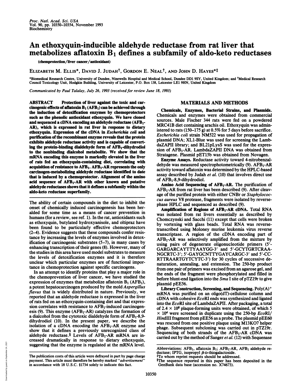 An Ethoxyquin-Inducible Aldehyde Reductase from Rat Liver That