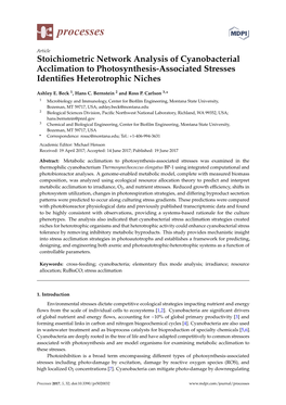 Stoichiometric Network Analysis of Cyanobacterial Acclimation to Photosynthesis-Associated Stresses Identifies Heterotrophic