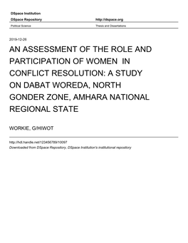 A Study on Dabat Woreda, North Gonder Zone, Amhara National Regional State