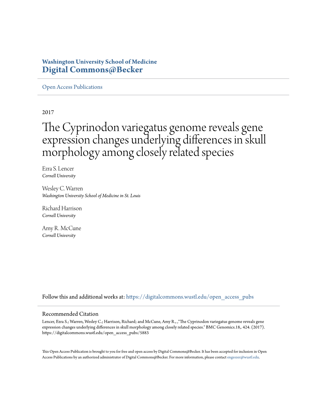 The Cyprinodon Variegatus Genome Reveals Gene Expression Changes Underlying Differences in Skull Morphology Among Closely Related Species Ezra S