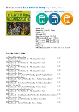 The Grassroots Let's Live for Today Mp3, Flac, Wma