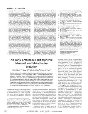 An Early Cretaceous Tribosphenic Mammal and Metatherian Evolution