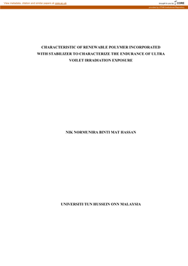 Characteristic of Renewable Polymer Incorporated with Stabilizer to Characterize the Endurance of Ultra Voilet Irradiation Exposure