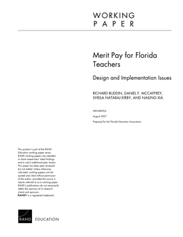 Merit Pay for Florida Teachers: Design and Implementation Issues