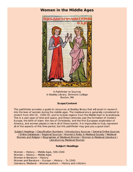 LIS 407: Women in the Middle Ages Pathfinder, Beatley Library