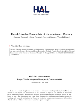French Utopian Economists of the Nineteenth Century Jacques Fontanel, Liliane Bensahel, Steven Coissard, Yann Echinard