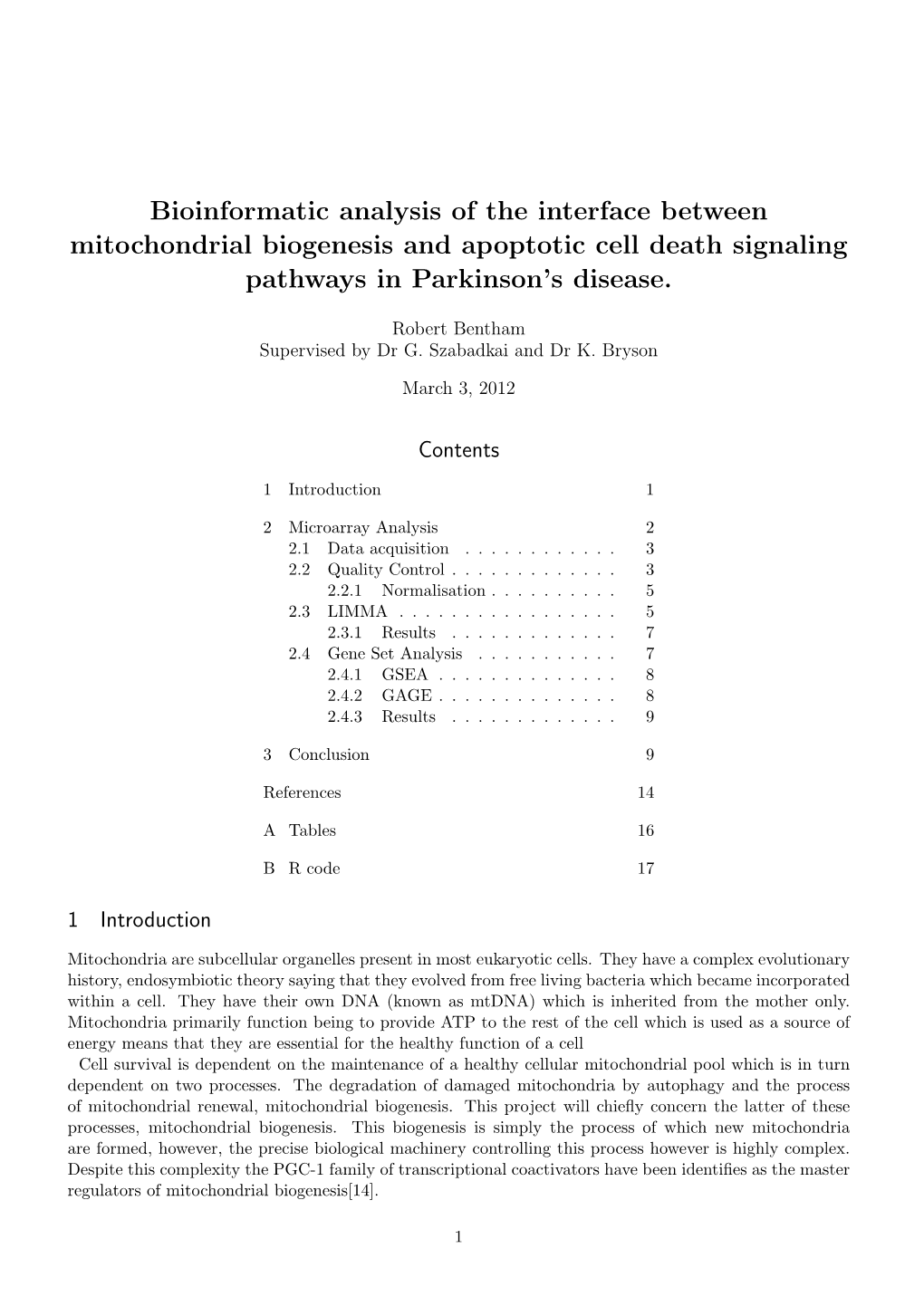 Bioinformatic Analysis of the Interface Between Mitochondrial Biogenesis and Apoptotic Cell Death Signaling Pathways in Parkinson’S Disease