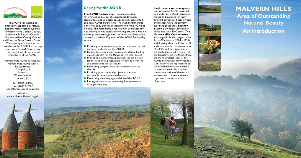 Malvern Hills AONB Partnership for the Area and a Programme for How to Conserve AONB Partnership