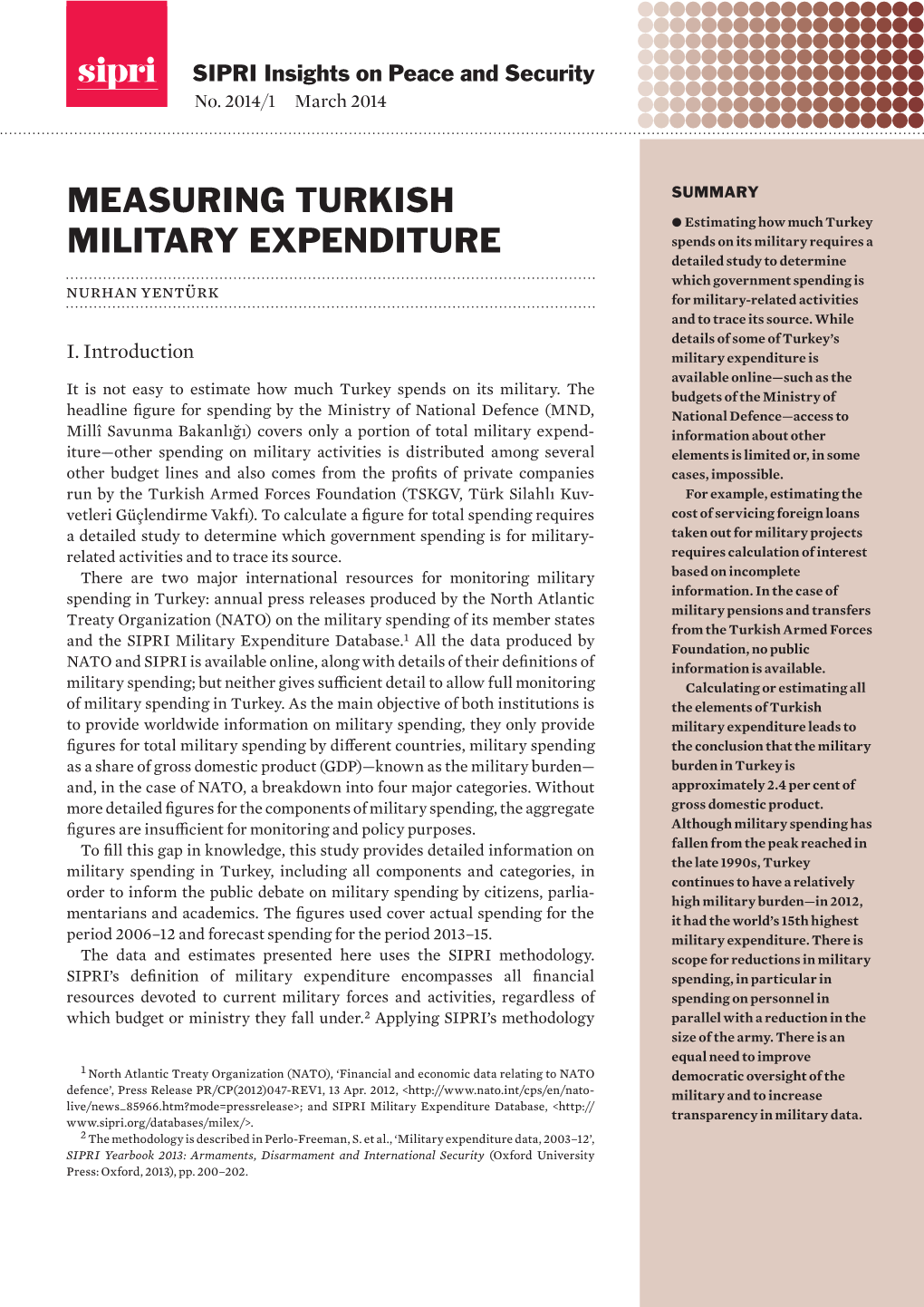 Measuring Turkish Military Expenditure, SIPRI Insights On