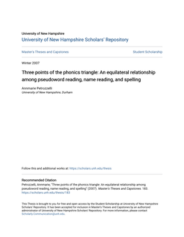 Three Points of the Phonics Triangle: an Equilateral Relationship Among Pseudoword Reading, Name Reading, and Spelling