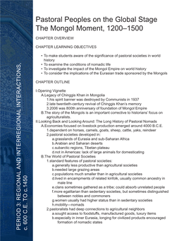 Pastoral Peoples on the Global Stage the Mongol Moment, 1200–1500