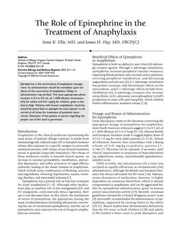 The Role of Epinephrine in the Treatment of Anaphylaxis Anne K