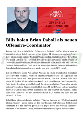 Bills Holen Brian Daboll Als Neuen Offensive-Coordinator