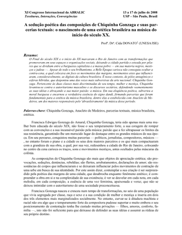 A Sedução Poética Das Composições De Chiquinha Gonzaga E Suas Par- Cerias Textuais: O Nascimento De Uma Estética Brasileira Na Música Do Início Do Século XX