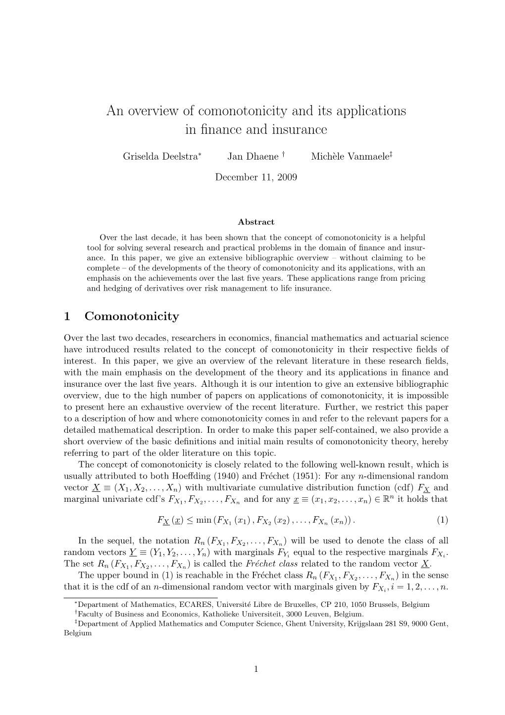 An Overview of Comonotonicity and Its Applications in Finance and Insurance