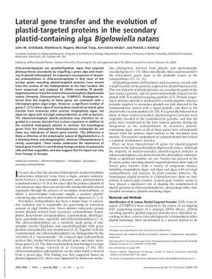 Lateral Gene Transfer and the Evolution of Plastid-Targeted Proteins in the Secondary Plastid-Containing Alga Bigelowiella Natans
