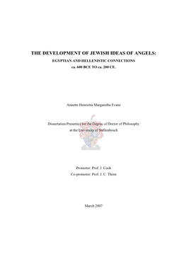 THE DEVELOPMENT of JEWISH IDEAS of ANGELS: EGYPTIAN and HELLENISTIC CONNECTIONS Ca