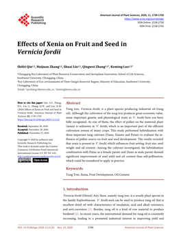 Effects of Xenia on Fruit and Seed in Vernicia Fordii