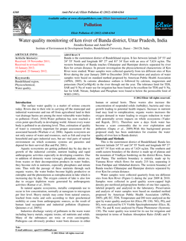 Water Quality Monitoring of Ken River of Banda District, Uttar Pradesh, India