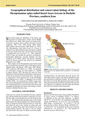 Geographical Distribution and Conservation Biology of the Mesopotamian Spiny-Tailed Lizard Saara Loricata in Bushehr Province, Southern Iran