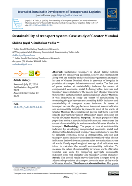 Sustainability of Transport System: Case Study of Greater Mumbai